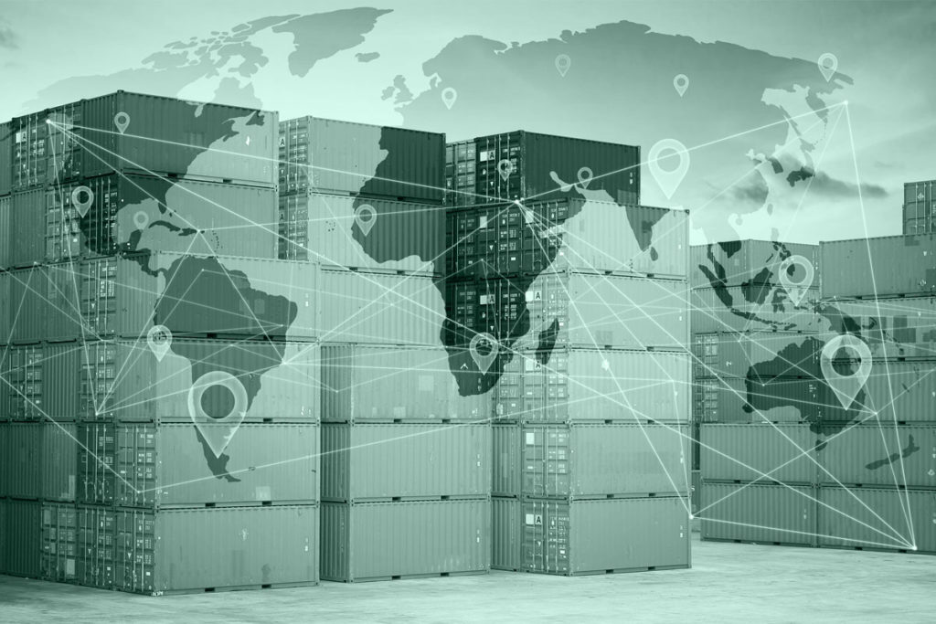 shipping containers and global map